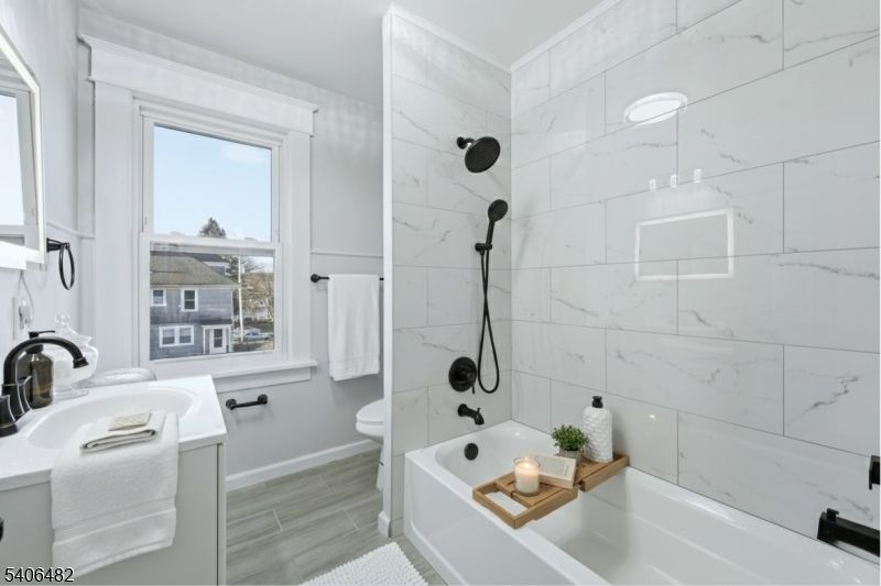 Bathroom, Interior, Marble Walls, Wood Texture Flooring