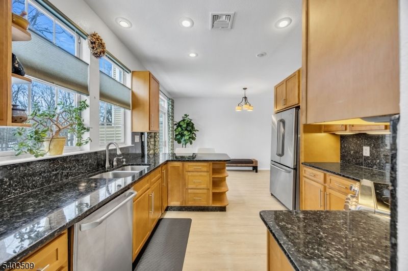 Interior, Kitchen, Pendant Lights, Recessed Lighting, Wood Texture Flooring