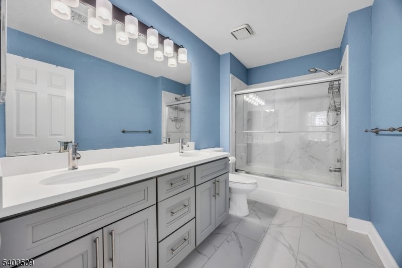 Bathroom, Dual Sink Vanities, Glass Shower, Interior, Marble, Marble Walls