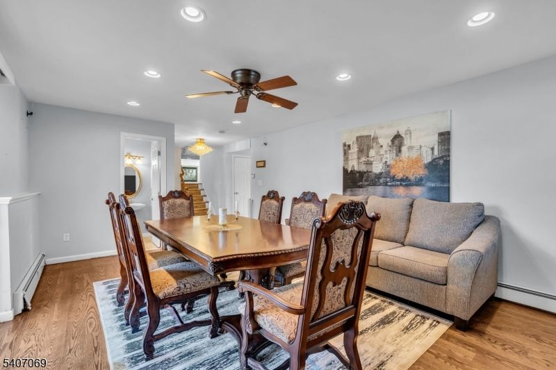 Dining room, Interior, Recessed Lighting, Wood Texture Flooring