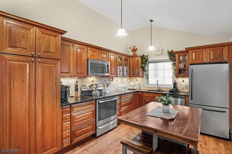 Interior, Kitchen, Pendant Lights, Stainless Steel Appliances, Wood Texture Flooring