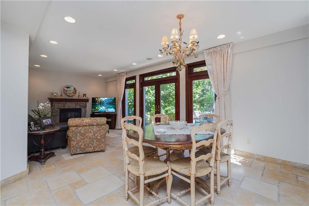 Chandelier, Dining room, Fireplace, Interior, Recessed Lighting