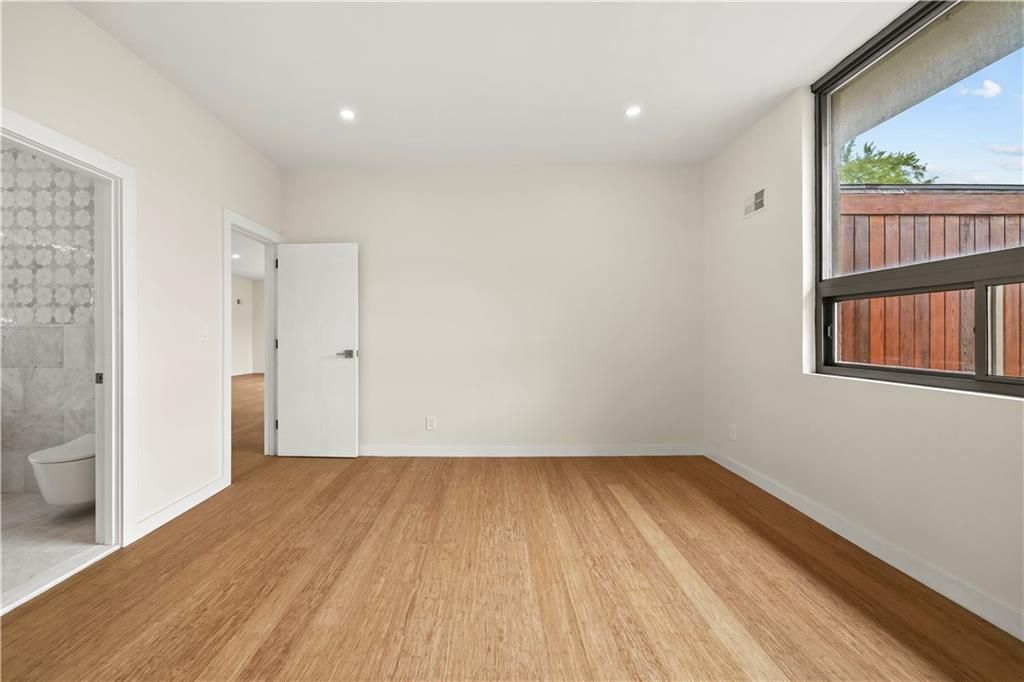 Bathroom, Empty room, Interior, Recessed Lighting, Wood Texture Flooring