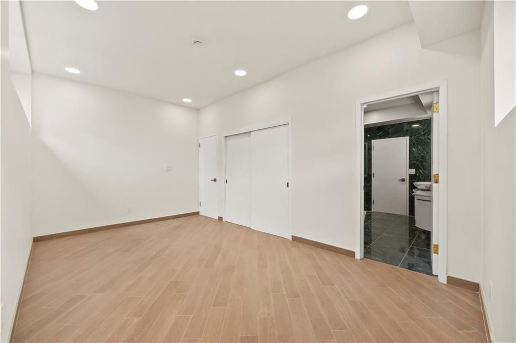 Bathroom, Empty room, Interior, Recessed Lighting, Wood Texture Flooring