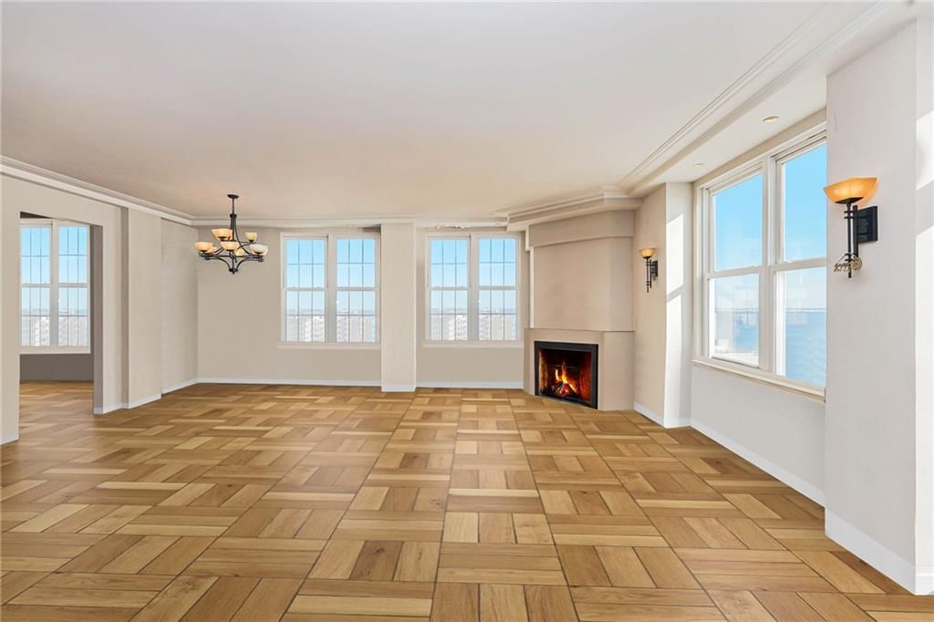 Chandelier, Empty room, Fireplace, Interior, Wood Texture Flooring