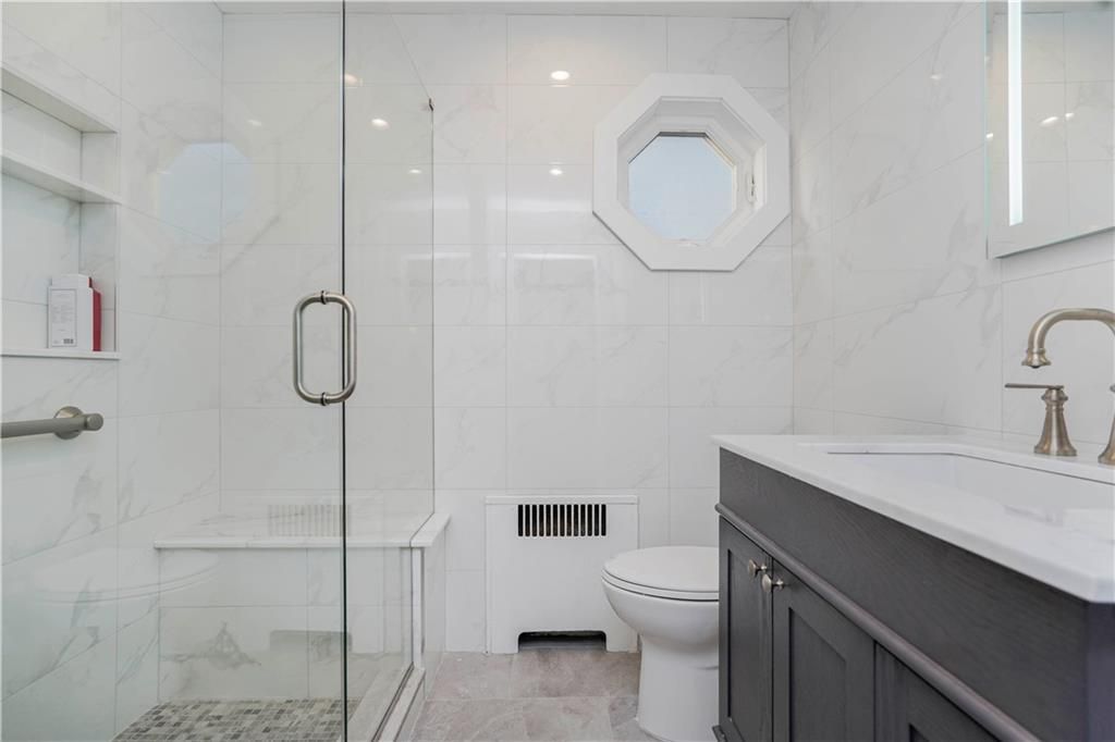 Bathroom, Glass Shower, Interior, Marble Walls, Recessed Lighting