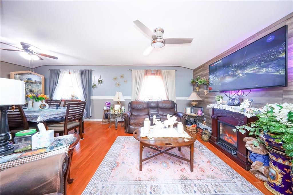 Dining room, Fireplace, Interior, Living room, Wood Texture Flooring