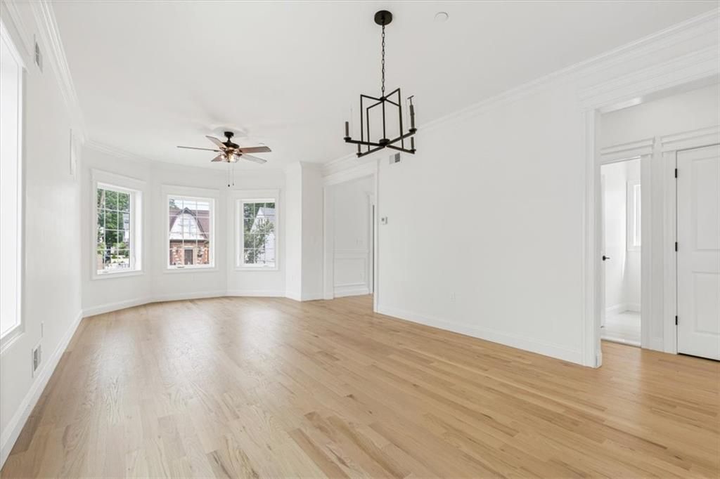 Empty room, Interior, Pendant Lights, Wood Texture Flooring
