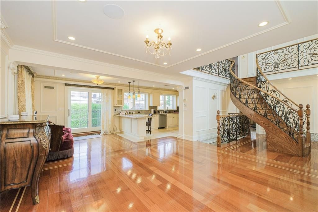 Chandelier, Interior, Kitchen, Pendant Lights, Recessed Lighting, Wood Texture Flooring