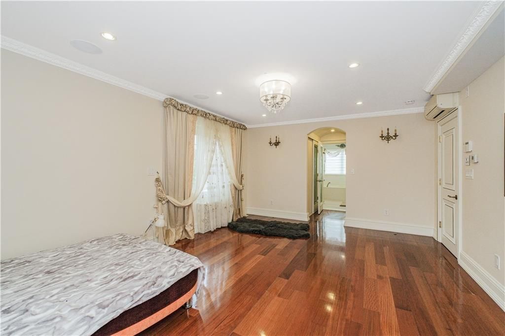 Bedroom, Chandelier, Interior, Recessed Lighting, Wood Texture Flooring