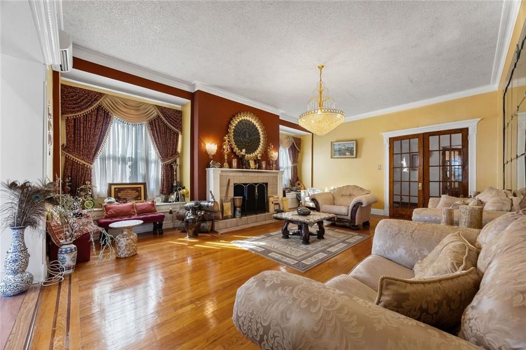 Chandelier, Fireplace, Interior, Living room, Wood Texture Flooring