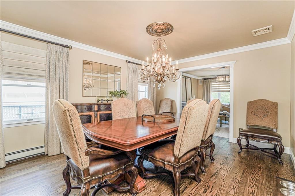 Chandelier, Dining room, Interior, Wood Texture Flooring