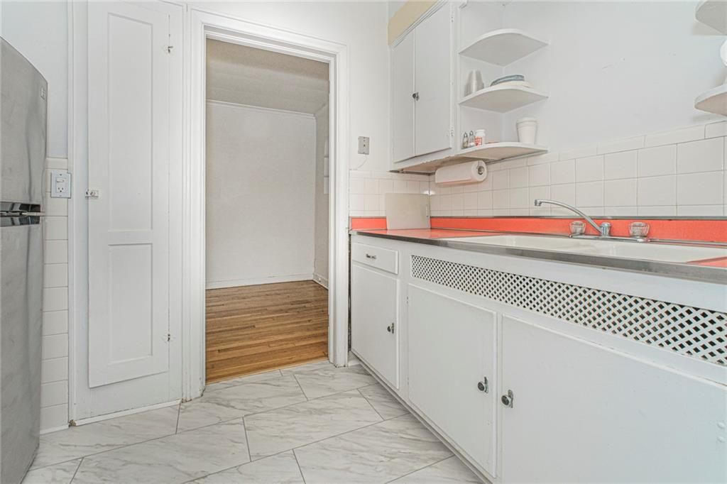 Interior, Kitchen, Marble, Tile Countertops, Wood Texture Flooring