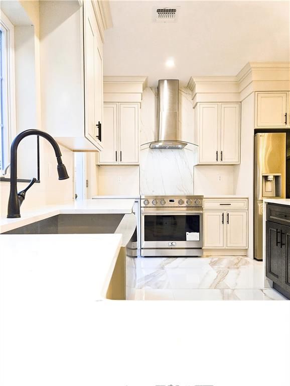 Interior, Kitchen, Marble, Recessed Lighting, Stainless Steel Appliances