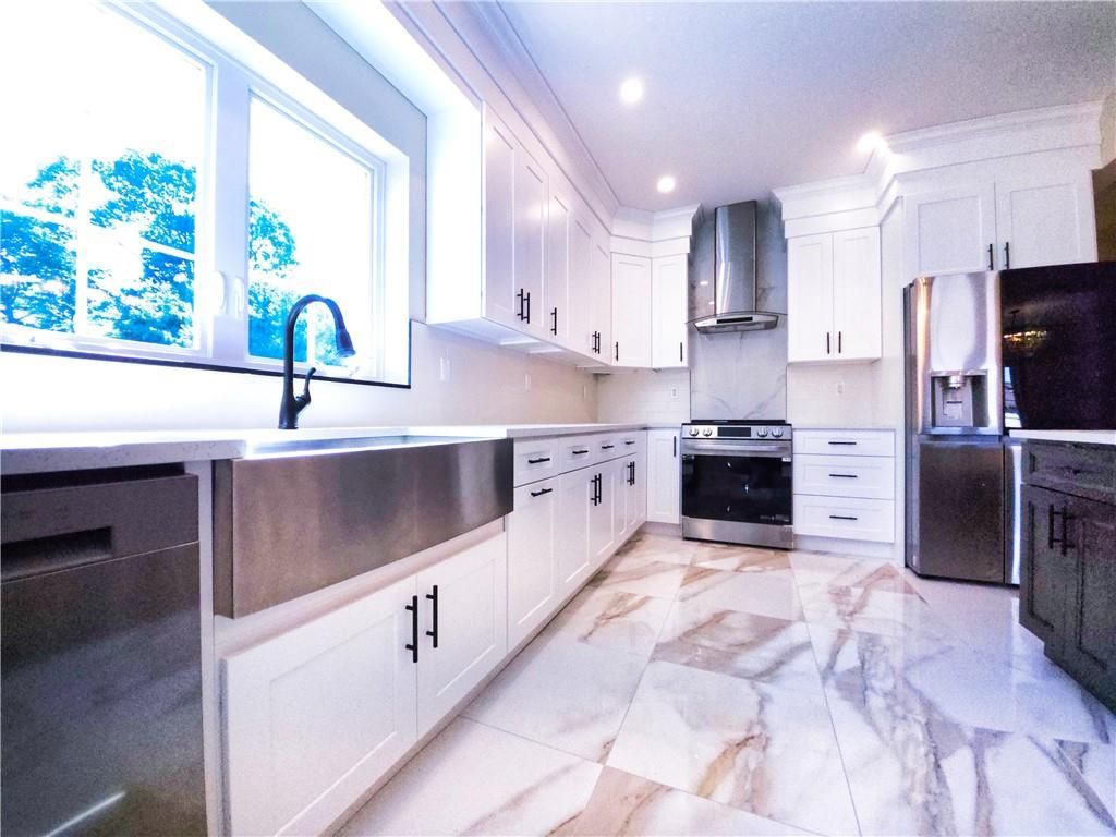 Interior, Kitchen, Marble, Recessed Lighting, Stainless Steel Appliances