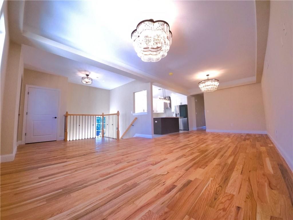 Chandelier, Empty room, Interior, Wood Texture Flooring