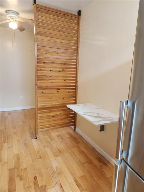 Interior, Stainless Steel Appliances, Wood Texture Flooring, Wooden Walls