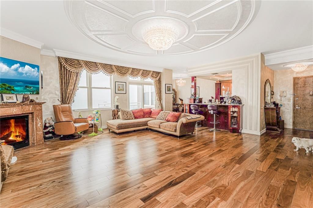 Chandelier, Dining room, Fireplace, Interior, Living room, Wood Texture Flooring