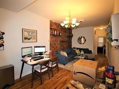 Chandelier, Home Office, Interior, Living room, Stone Walls, Wood Texture Flooring