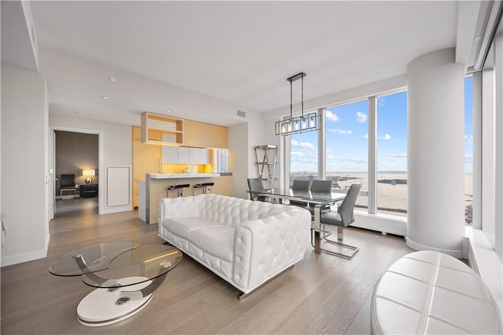 Dining room, Interior, Kitchen, Pendant Lights, Recessed Lighting, Water, Wood Texture Flooring