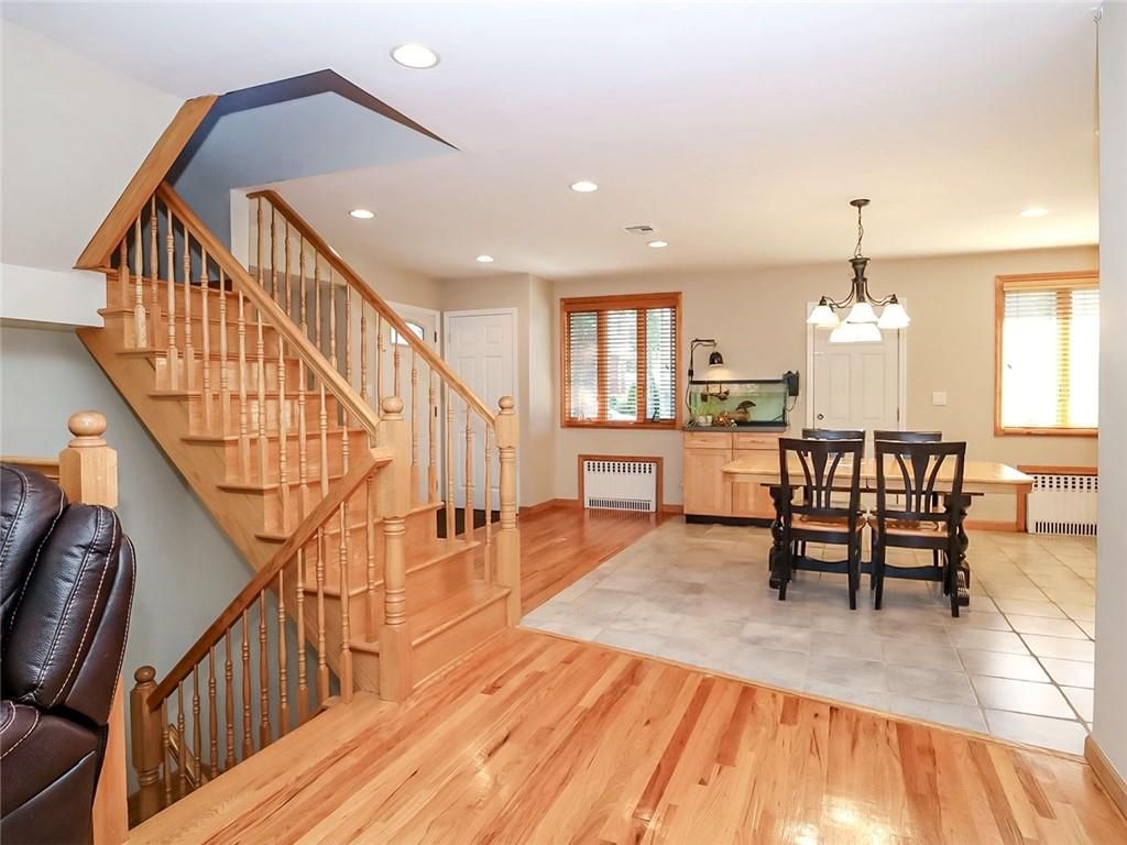 Dining room, Interior, Pendant Lights, Recessed Lighting, Wood Texture Flooring