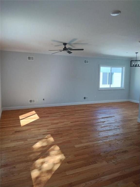 Empty room, Interior, Pendant Lights, Recessed Lighting, Wood Texture Flooring