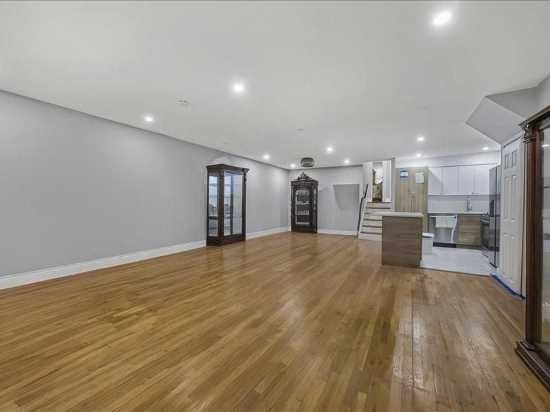 Empty room, Interior, Kitchen, Recessed Lighting, Wood Texture Flooring