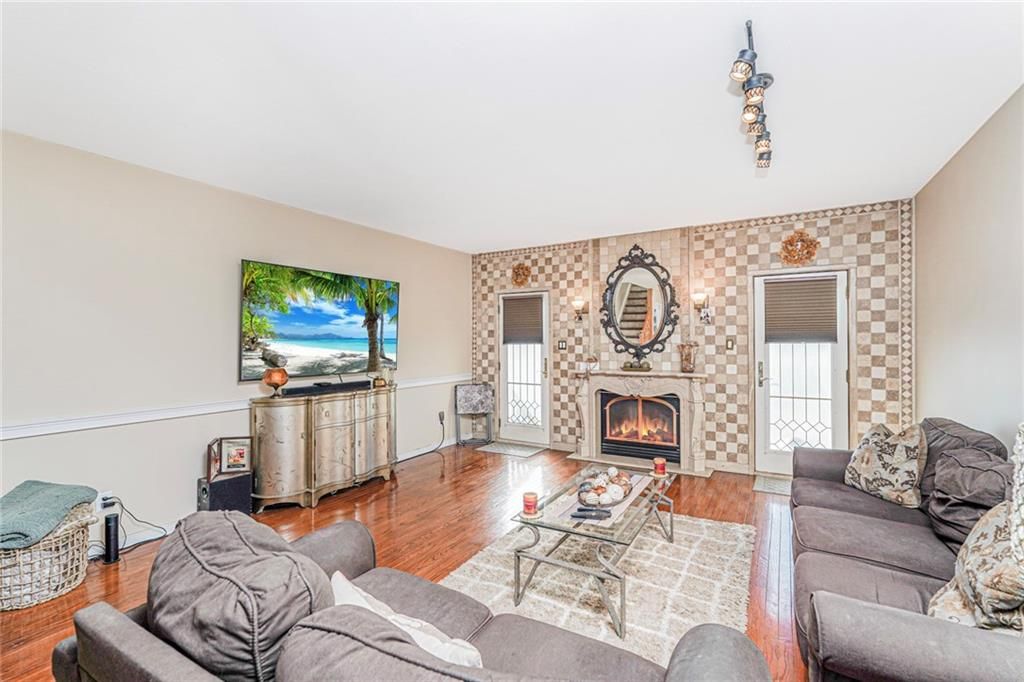 Fireplace, Interior, Living room, Stone Walls, Wood Texture Flooring