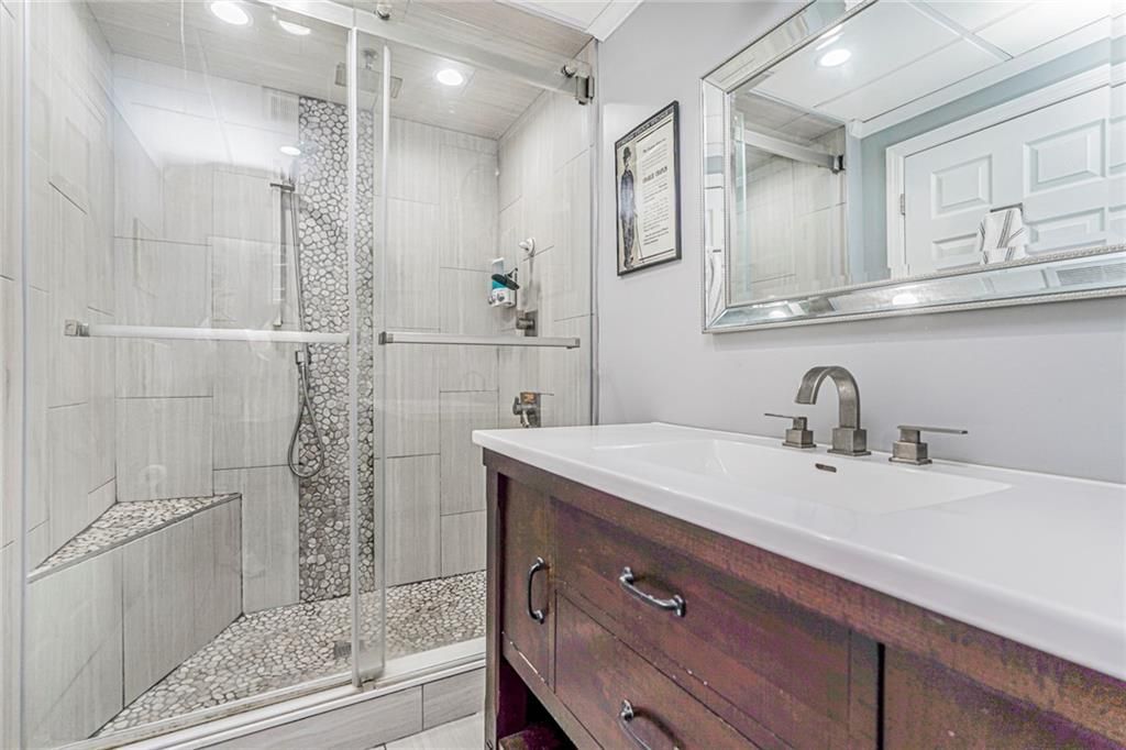 Bathroom, Glass Shower, Interior, Recessed Lighting