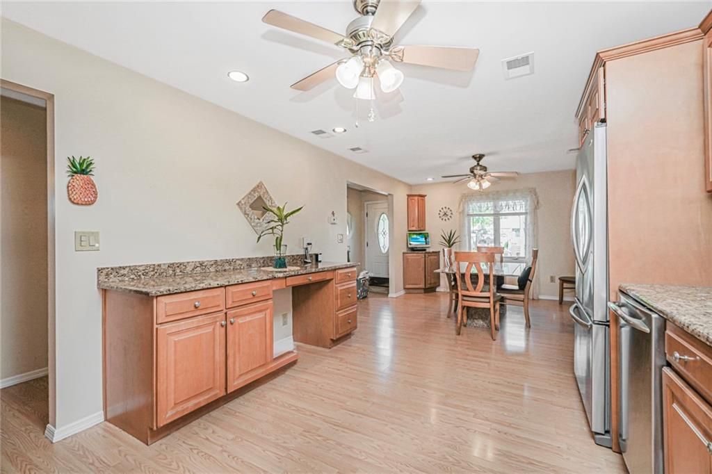 Dining room, Interior, Kitchen, Recessed Lighting, Wood Texture Flooring