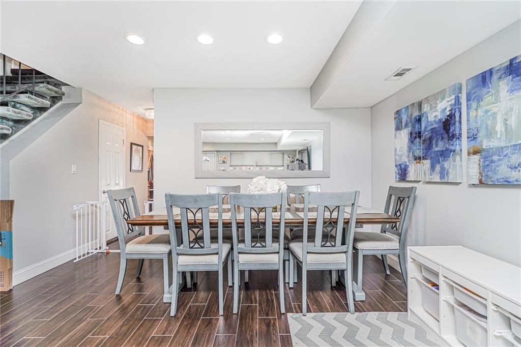 Dining room, Interior, Recessed Lighting, Wood Texture Flooring