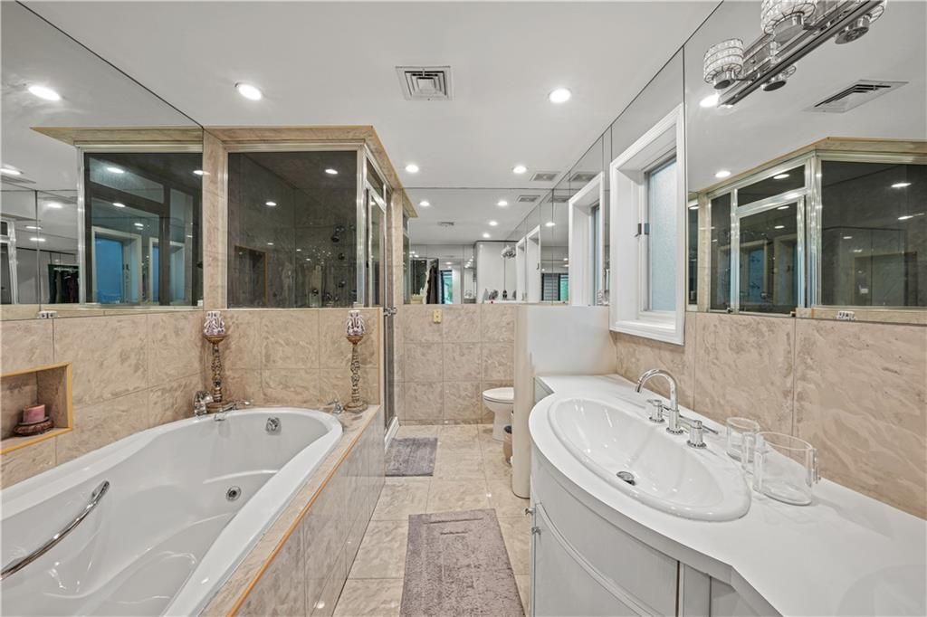 Bathroom, Dual Sink Vanities, Glass Shower, Interior, Recessed Lighting