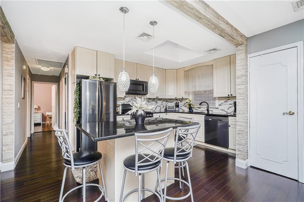 Interior, Kitchen, Pendant Lights, Stainless Steel Appliances, Wood Texture Flooring