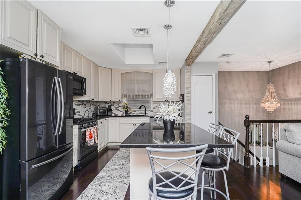 Interior, Kitchen, Pendant Lights, Wooden Beams, Wood Texture Flooring