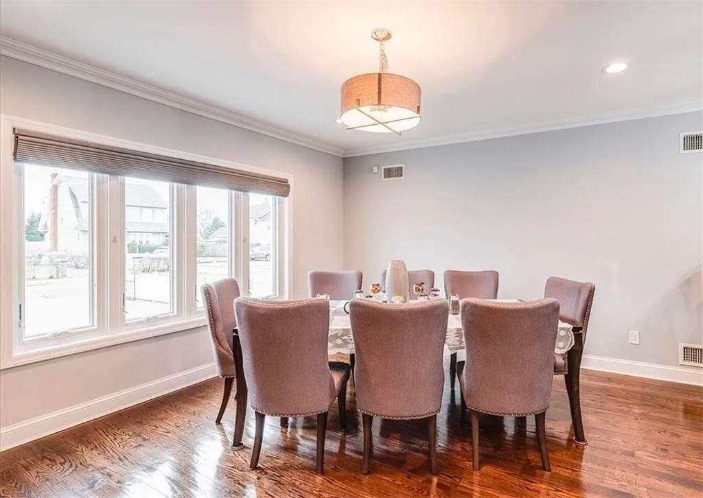 Dining room, Interior, Recessed Lighting, Wood Texture Flooring