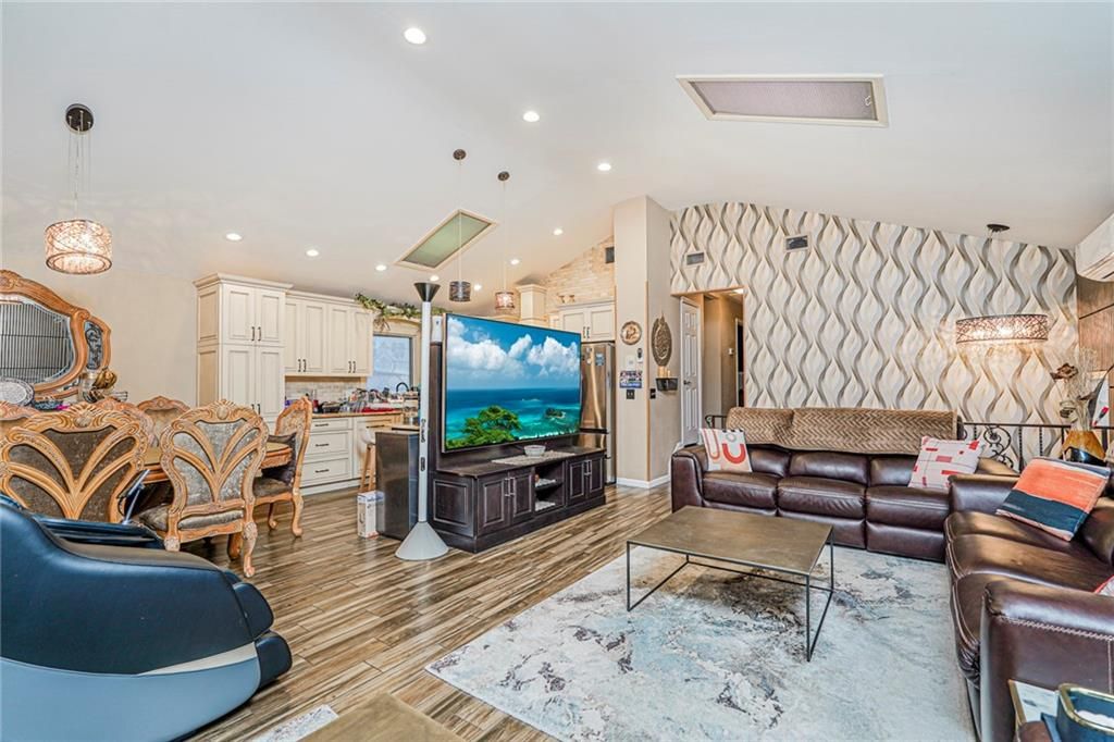 Dining room, Interior, Kitchen, Living room, Pendant Lights, Recessed Lighting, Wood Texture Flooring