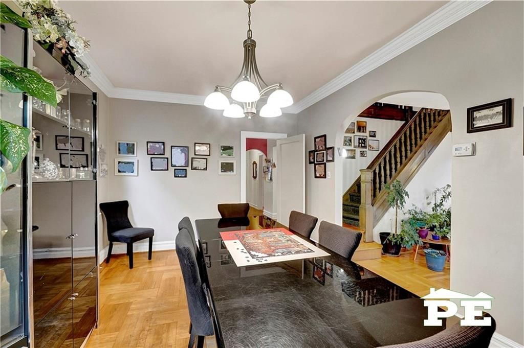 Dining room, Interior, Pendant Lights, Wood Texture Flooring
