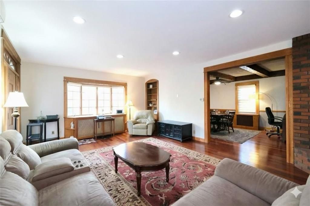 Home Office, Interior, Living room, Recessed Lighting, Stone Walls, Wooden Beams, Wood Texture Flooring