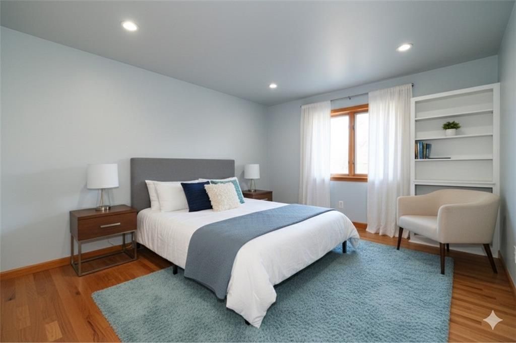 Bedroom, Interior, Recessed Lighting, Wood Texture Flooring