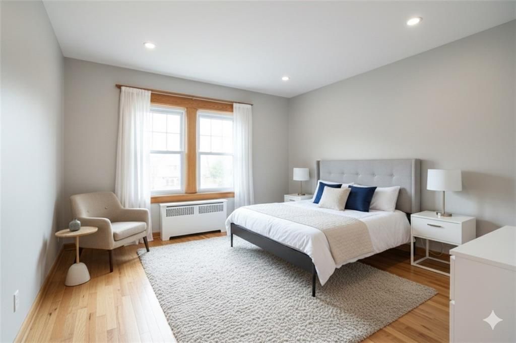 Bedroom, Interior, Recessed Lighting, Wood Texture Flooring