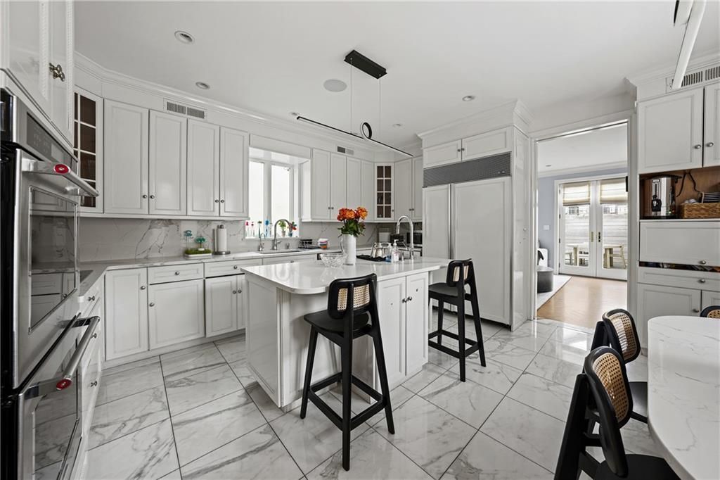 Interior, Kitchen, Marble, Marble Walls, Pendant Lights, Recessed Lighting