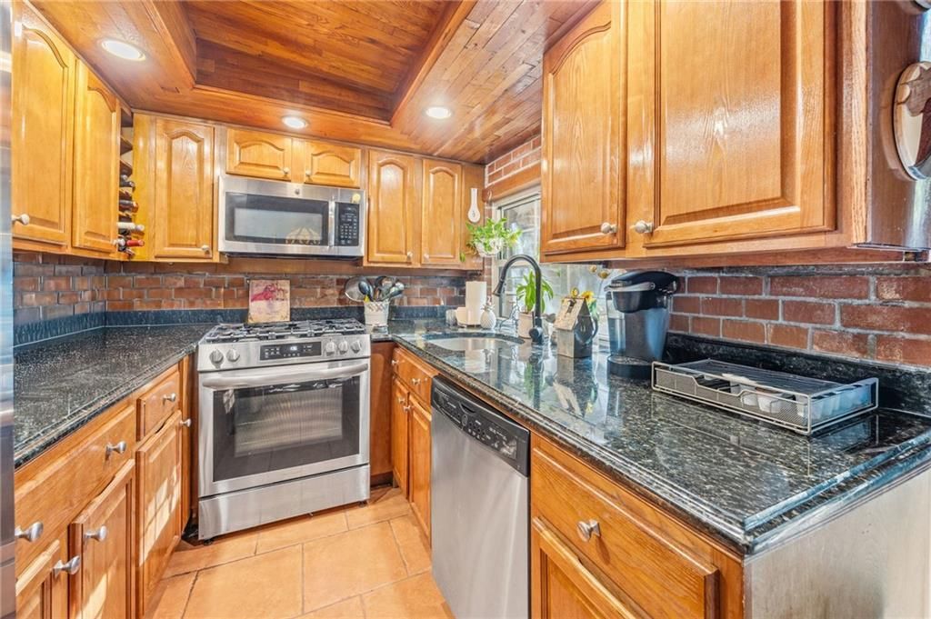 Interior, Kitchen, Recessed Lighting, Stainless Steel Appliances, Wooden Ceilings