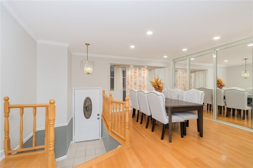 Dining room, Interior, Pendant Lights, Recessed Lighting, Wood Texture Flooring