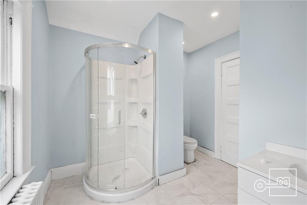 Bathroom, Glass Shower, Interior, Marble, Recessed Lighting