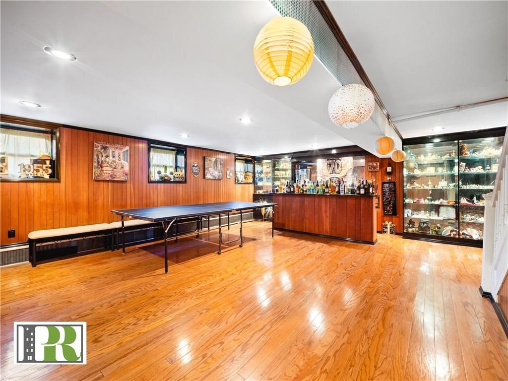 Game Room, Interior, Recessed Lighting, Wood Texture Flooring, Wooden Walls