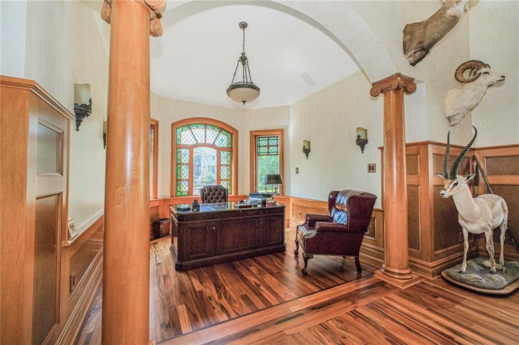 Home Office, Interior, Pendant Lights, Wood Texture Flooring