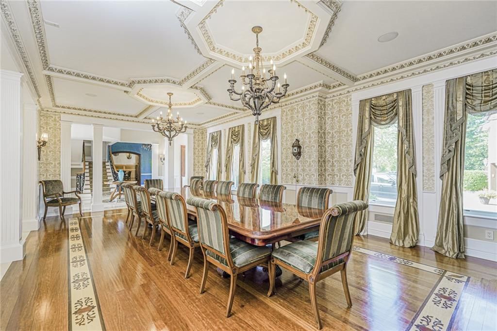 Chandelier, Dining room, Interior, Wood Texture Flooring