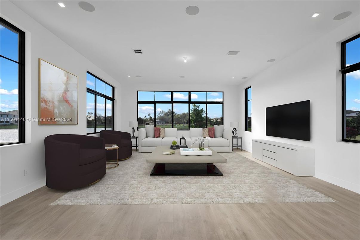 Interior, Living room, Recessed Lighting, Wood Texture Flooring