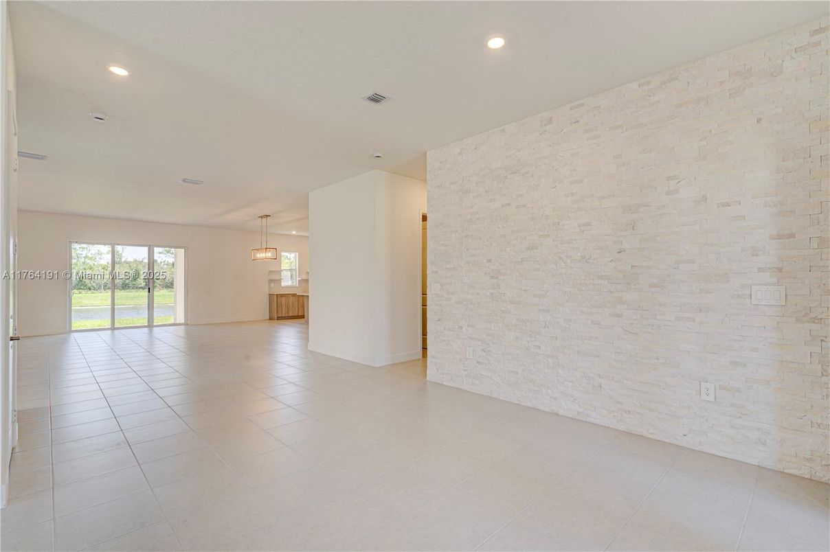Empty room, Interior, Pendant Lights, Recessed Lighting, Stone Walls