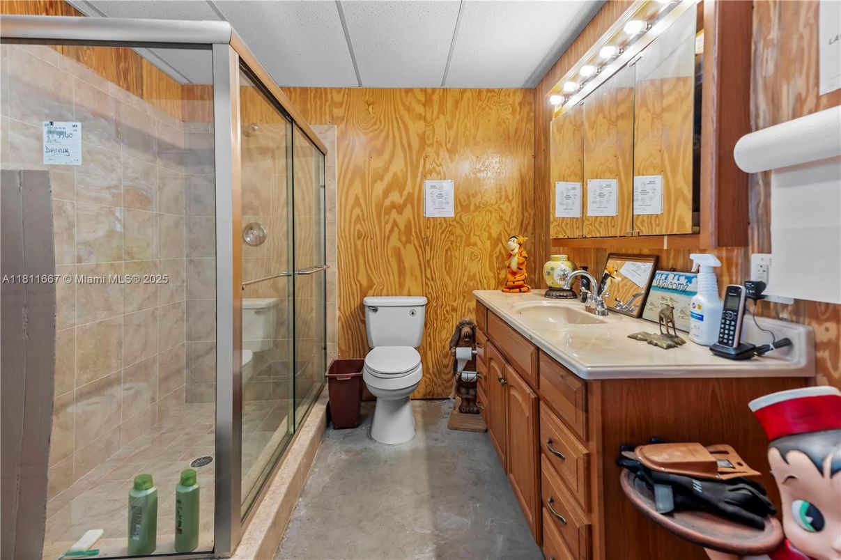 Bathroom, Glass Shower, Interior, Wooden Walls